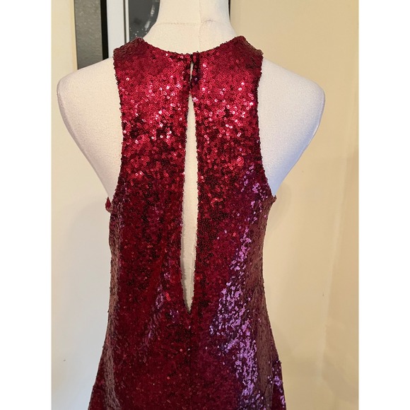 Free People Liquid Shine Sequin Mini Dress Cranberry Red Keyhole Back XS - Picture 8 of 8